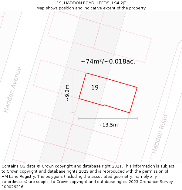 19, HADDON ROAD, LEEDS, LS4 2JE: Plot and title map