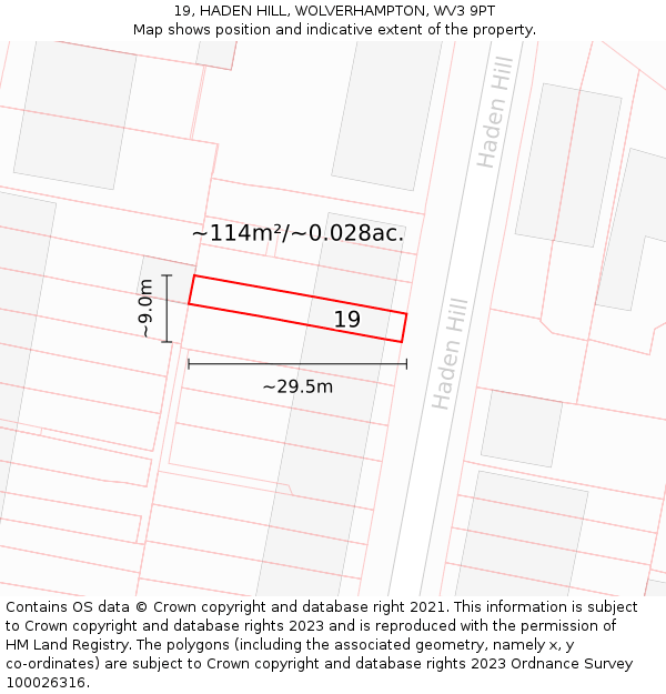 19, HADEN HILL, WOLVERHAMPTON, WV3 9PT: Plot and title map
