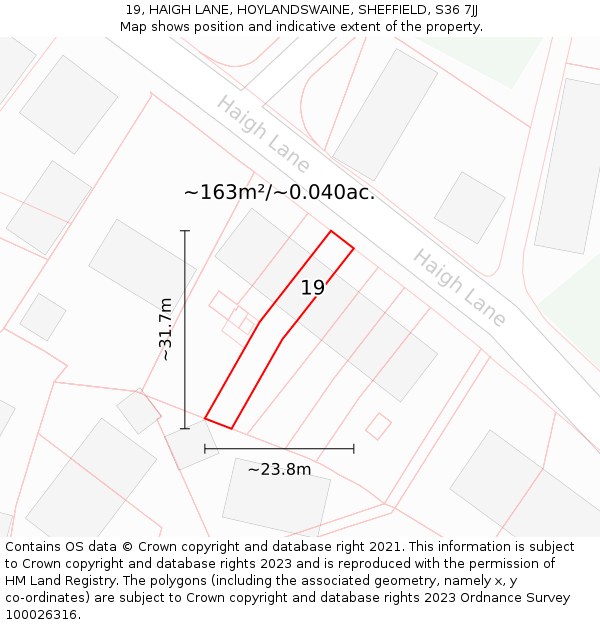 19, HAIGH LANE, HOYLANDSWAINE, SHEFFIELD, S36 7JJ: Plot and title map