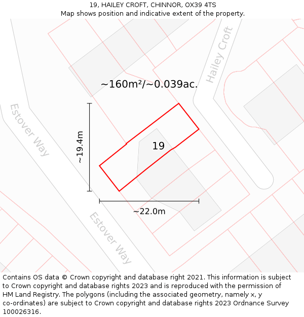 19, HAILEY CROFT, CHINNOR, OX39 4TS: Plot and title map