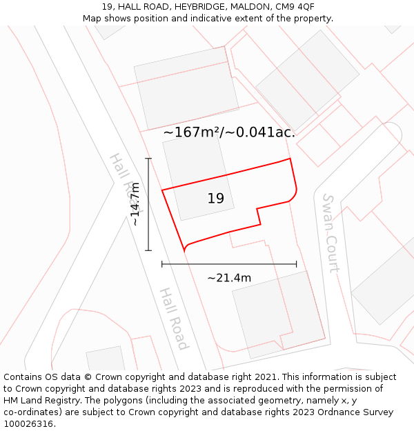 19, HALL ROAD, HEYBRIDGE, MALDON, CM9 4QF: Plot and title map