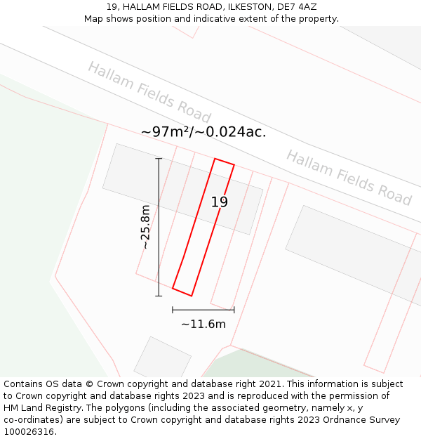 19, HALLAM FIELDS ROAD, ILKESTON, DE7 4AZ: Plot and title map