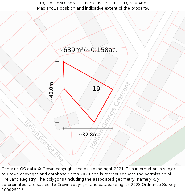 19, HALLAM GRANGE CRESCENT, SHEFFIELD, S10 4BA: Plot and title map