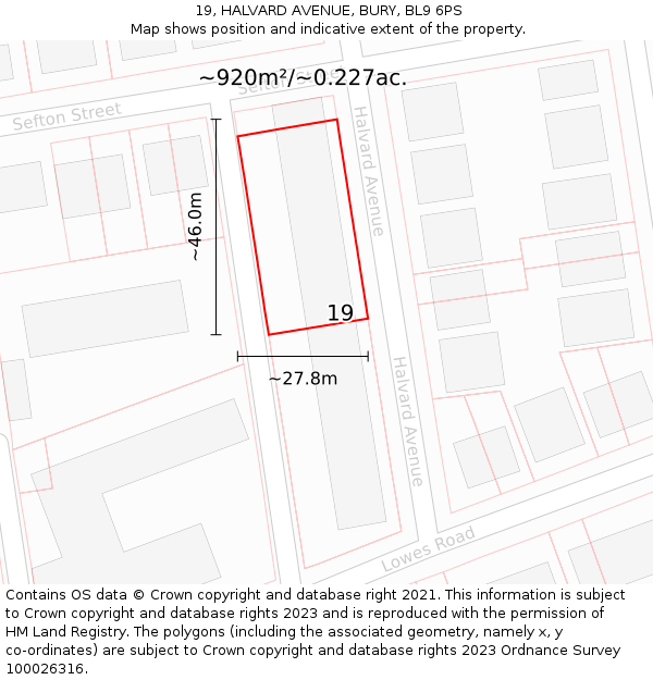 19, HALVARD AVENUE, BURY, BL9 6PS: Plot and title map