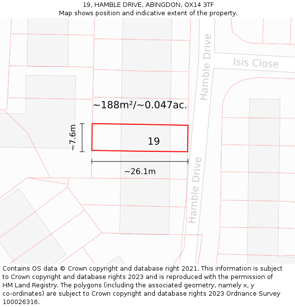 19, HAMBLE DRIVE, ABINGDON, OX14 3TF: Plot and title map