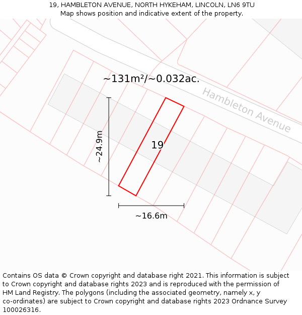 19, HAMBLETON AVENUE, NORTH HYKEHAM, LINCOLN, LN6 9TU: Plot and title map