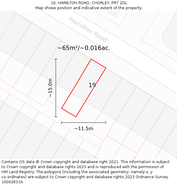 19, HAMILTON ROAD, CHORLEY, PR7 2DL: Plot and title map