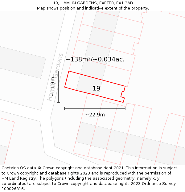 19, HAMLIN GARDENS, EXETER, EX1 3AB: Plot and title map