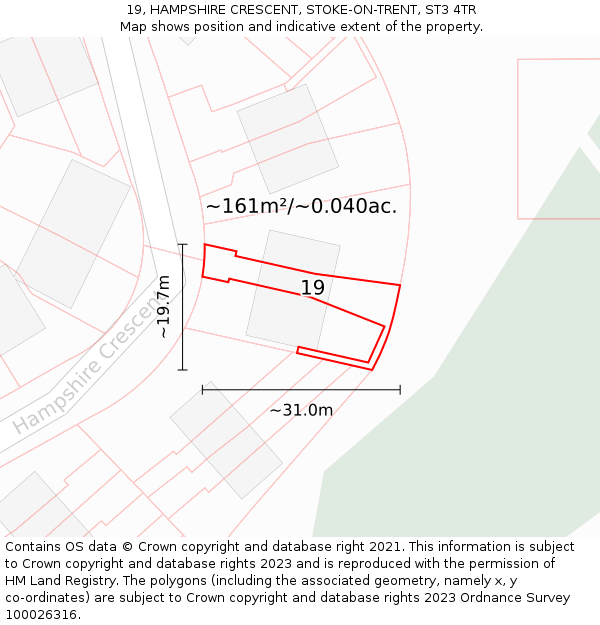 19, HAMPSHIRE CRESCENT, STOKE-ON-TRENT, ST3 4TR: Plot and title map
