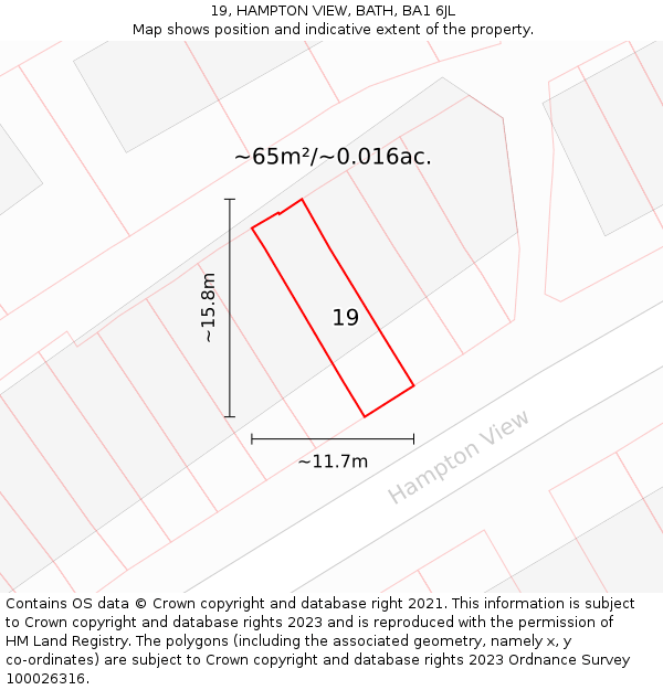 19, HAMPTON VIEW, BATH, BA1 6JL: Plot and title map