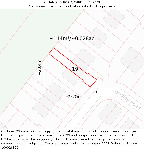 19, HANDLEY ROAD, CARDIFF, CF24 2HF: Plot and title map