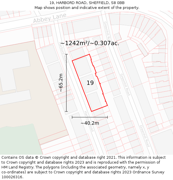 19, HARBORD ROAD, SHEFFIELD, S8 0BB: Plot and title map