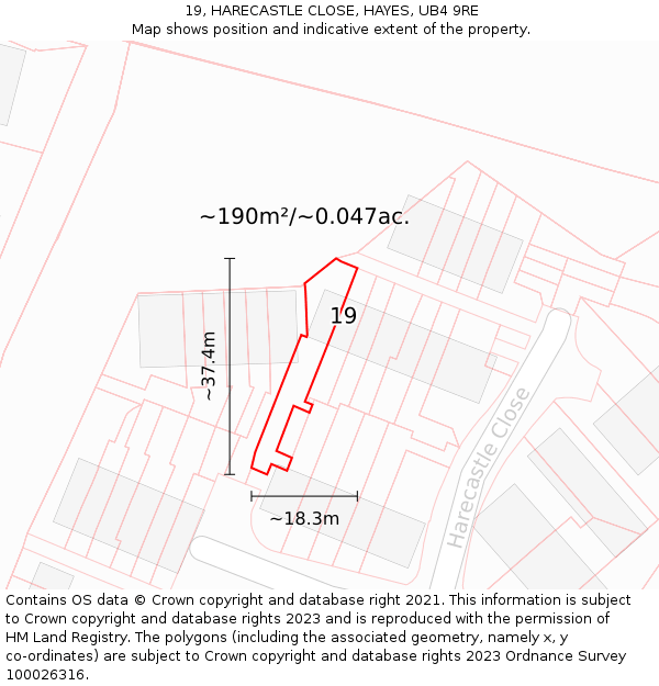 19, HARECASTLE CLOSE, HAYES, UB4 9RE: Plot and title map