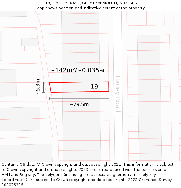 19, HARLEY ROAD, GREAT YARMOUTH, NR30 4JS: Plot and title map