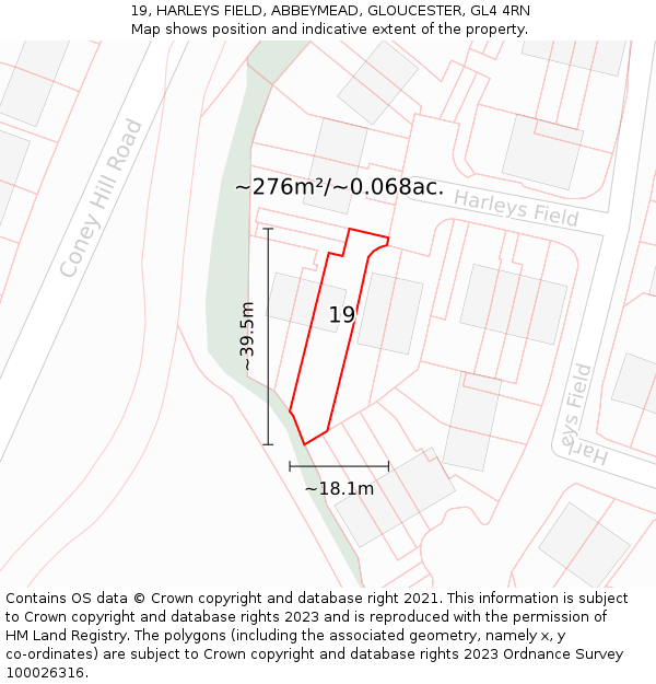 19, HARLEYS FIELD, ABBEYMEAD, GLOUCESTER, GL4 4RN: Plot and title map