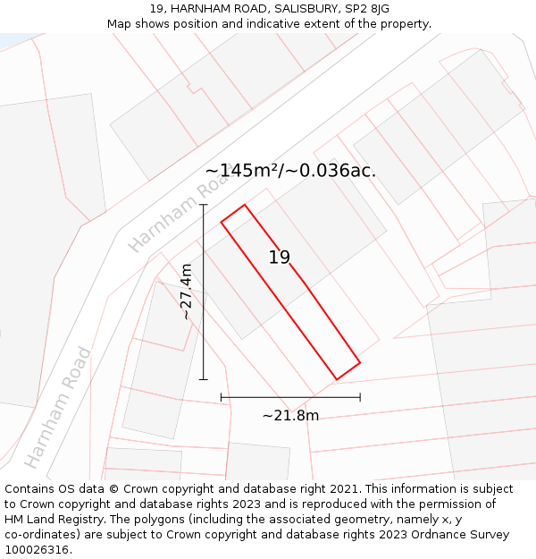 19, HARNHAM ROAD, SALISBURY, SP2 8JG: Plot and title map