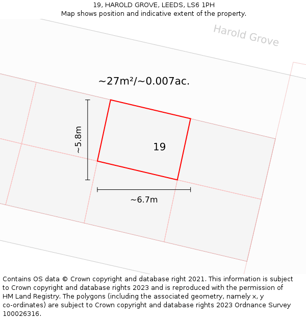 19, HAROLD GROVE, LEEDS, LS6 1PH: Plot and title map
