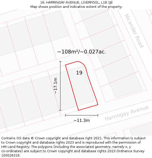 19, HARRINGAY AVENUE, LIVERPOOL, L18 1JE: Plot and title map