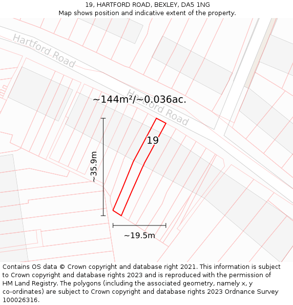 19, HARTFORD ROAD, BEXLEY, DA5 1NG: Plot and title map