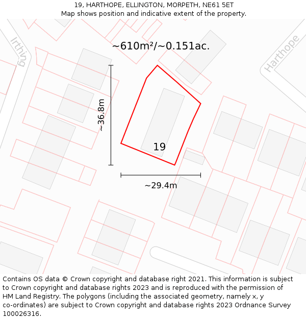 19, HARTHOPE, ELLINGTON, MORPETH, NE61 5ET: Plot and title map