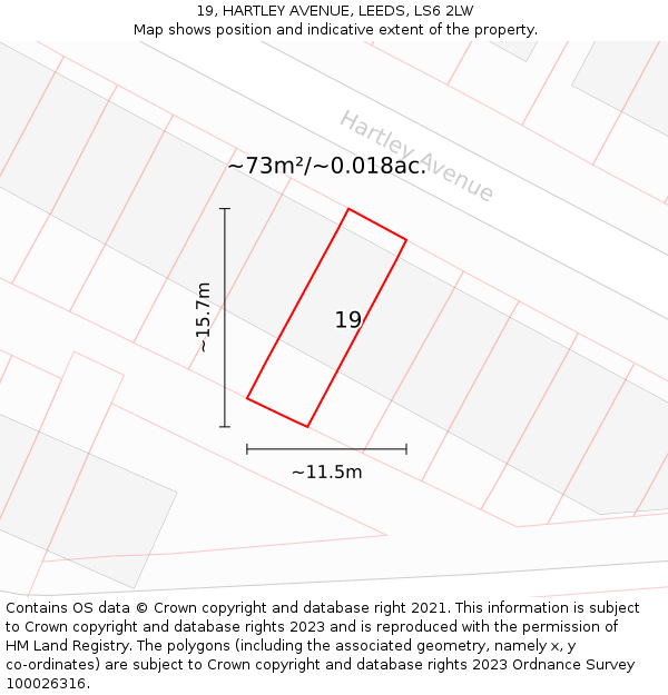 19, HARTLEY AVENUE, LEEDS, LS6 2LW: Plot and title map