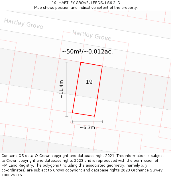 19, HARTLEY GROVE, LEEDS, LS6 2LD: Plot and title map