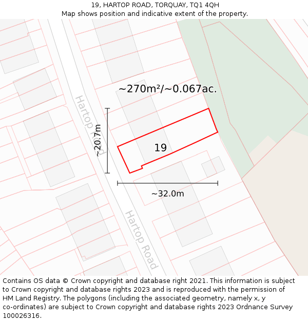 19, HARTOP ROAD, TORQUAY, TQ1 4QH: Plot and title map