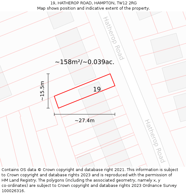 19, HATHEROP ROAD, HAMPTON, TW12 2RG: Plot and title map
