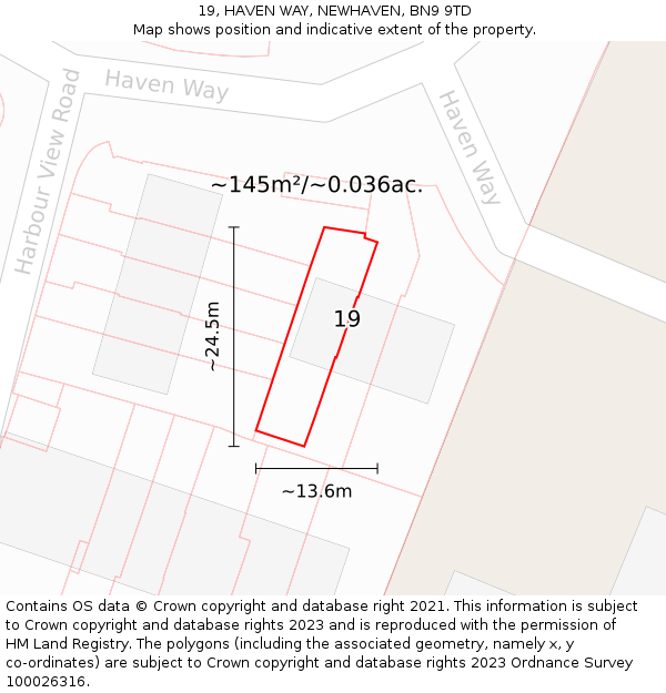 19, HAVEN WAY, NEWHAVEN, BN9 9TD: Plot and title map