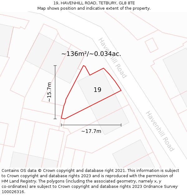19, HAVENHILL ROAD, TETBURY, GL8 8TE: Plot and title map