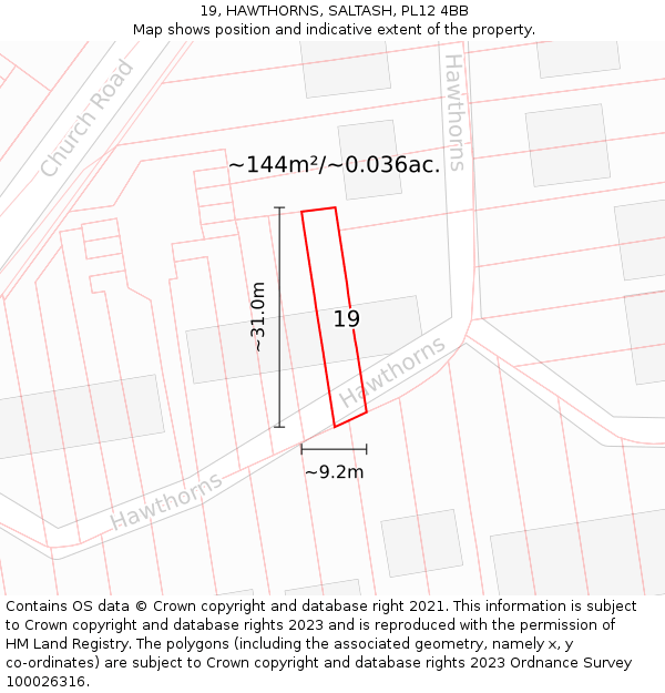 19, HAWTHORNS, SALTASH, PL12 4BB: Plot and title map