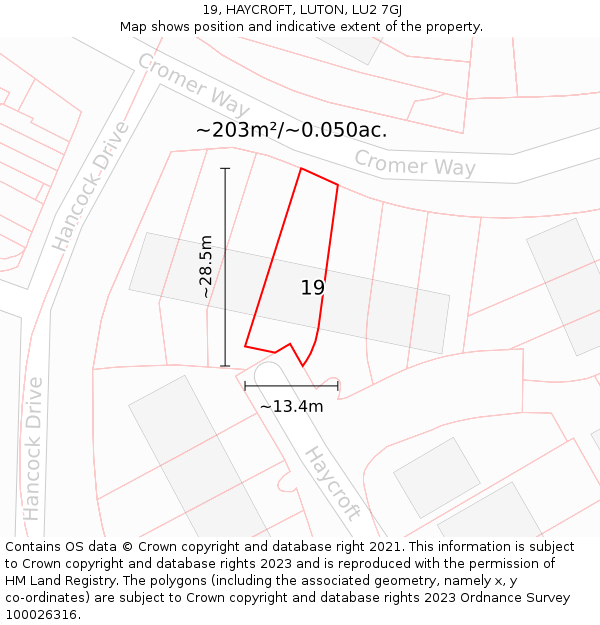 19, HAYCROFT, LUTON, LU2 7GJ: Plot and title map