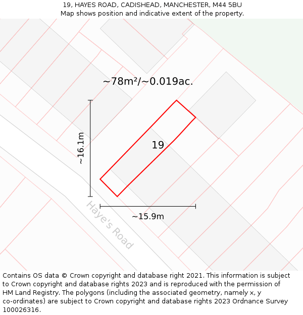 19, HAYES ROAD, CADISHEAD, MANCHESTER, M44 5BU: Plot and title map