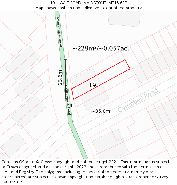 19, HAYLE ROAD, MAIDSTONE, ME15 6PD: Plot and title map