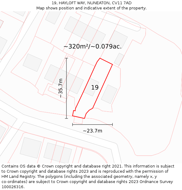 19, HAYLOFT WAY, NUNEATON, CV11 7AD: Plot and title map