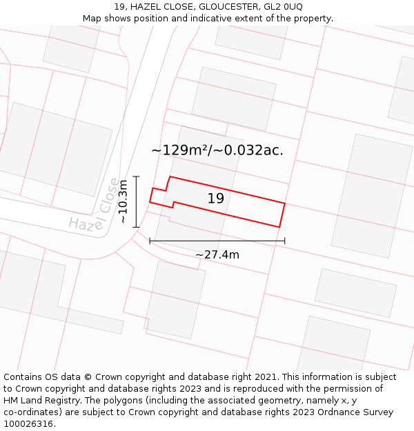 19, HAZEL CLOSE, GLOUCESTER, GL2 0UQ: Plot and title map