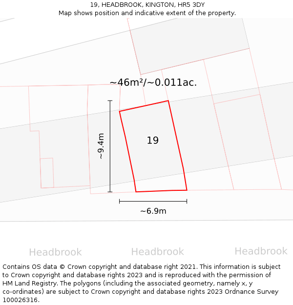 19, HEADBROOK, KINGTON, HR5 3DY: Plot and title map