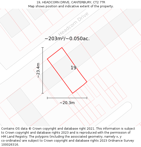 19, HEADCORN DRIVE, CANTERBURY, CT2 7TR: Plot and title map