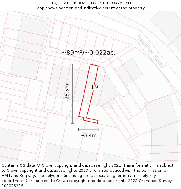 19, HEATHER ROAD, BICESTER, OX26 3YU: Plot and title map