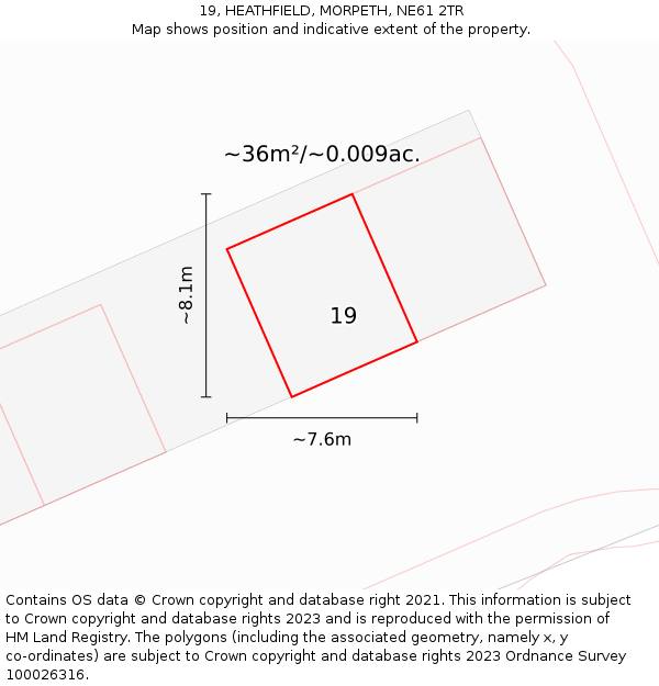 19, HEATHFIELD, MORPETH, NE61 2TR: Plot and title map