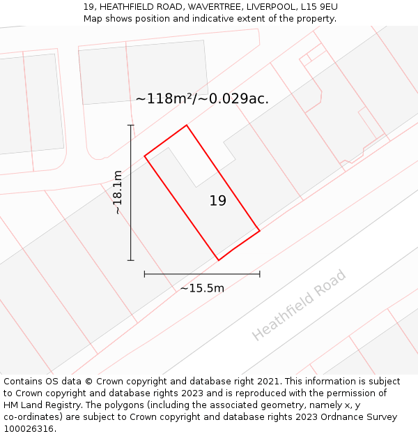 19, HEATHFIELD ROAD, WAVERTREE, LIVERPOOL, L15 9EU: Plot and title map
