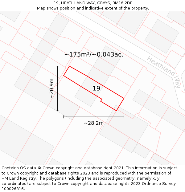 19, HEATHLAND WAY, GRAYS, RM16 2DF: Plot and title map