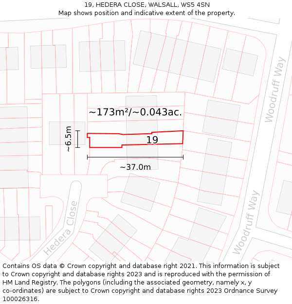 19, HEDERA CLOSE, WALSALL, WS5 4SN: Plot and title map
