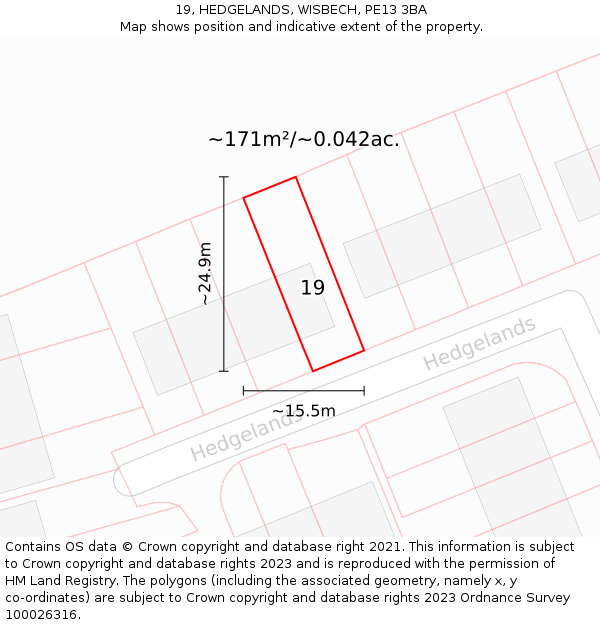 19, HEDGELANDS, WISBECH, PE13 3BA: Plot and title map