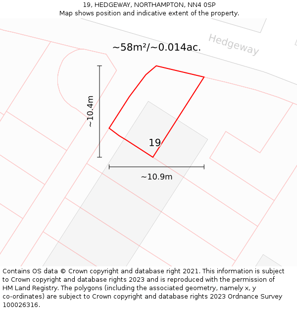 19, HEDGEWAY, NORTHAMPTON, NN4 0SP: Plot and title map