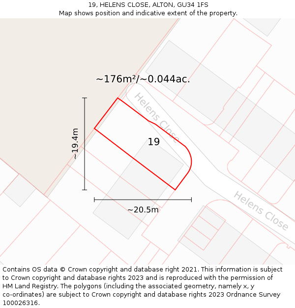 19, HELENS CLOSE, ALTON, GU34 1FS: Plot and title map