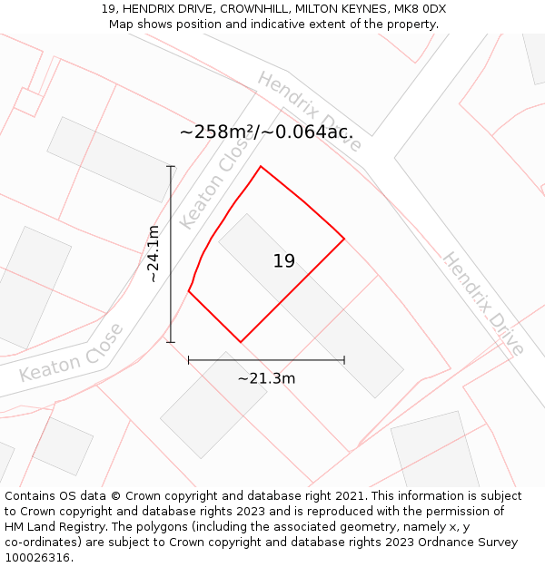 19, HENDRIX DRIVE, CROWNHILL, MILTON KEYNES, MK8 0DX: Plot and title map