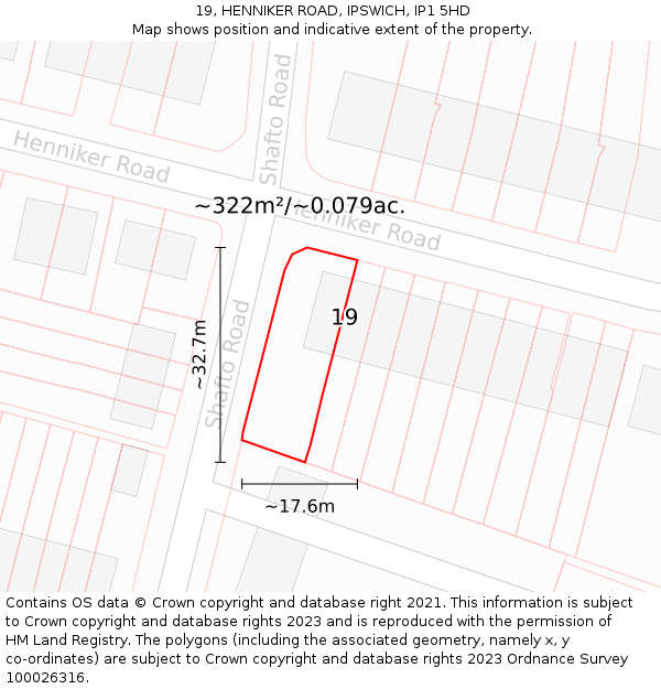 19, HENNIKER ROAD, IPSWICH, IP1 5HD: Plot and title map