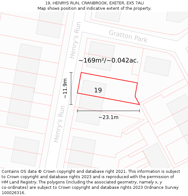 19, HENRYS RUN, CRANBROOK, EXETER, EX5 7AU: Plot and title map