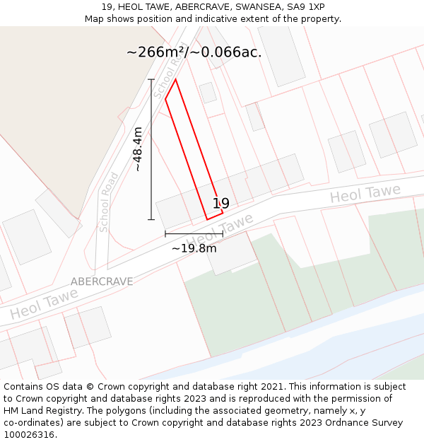 19, HEOL TAWE, ABERCRAVE, SWANSEA, SA9 1XP: Plot and title map